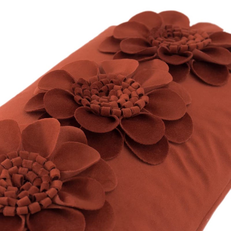 JWH 3D Flower Throw Pillow Cover Decorative Sunflower Accent Pillow Case Velvet Cushion Lumbar Floral Pillowcase for Bed Sofa Couch Living Room 12x20 Inches Rust Red - Image 3